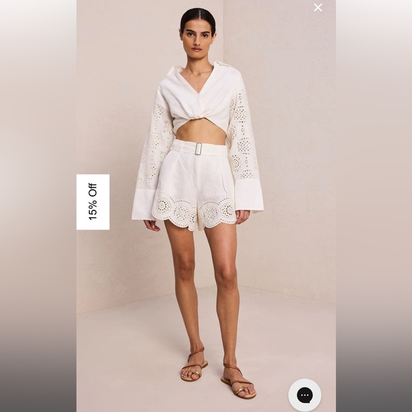 A.L.C. Milos Linen Eyelet Short In Ivory Cream - Picture 2 of 8